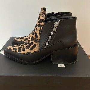 Leather & leopard-print calf hair ankle boots